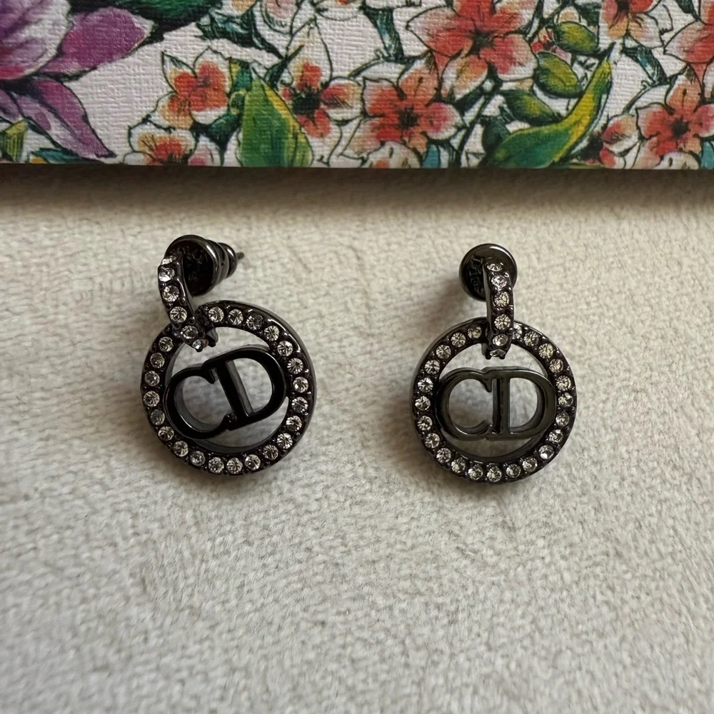 Dior Petit CD Earrings Black -Finish Metal and Crystals